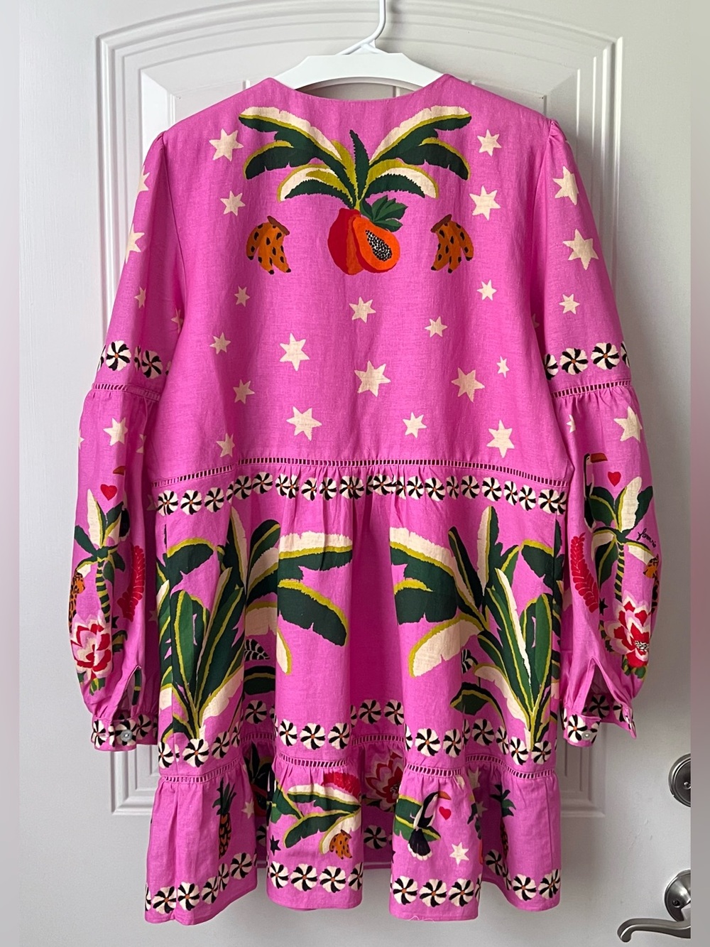 Farm Rio Leopard Forest Mini Dress XL Pink Linen Blend Tropical - Picture 5 of 16